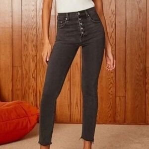 Aritzia Denim Forum Yoko High Rise Slim Washed Black Buttonfly Jeans